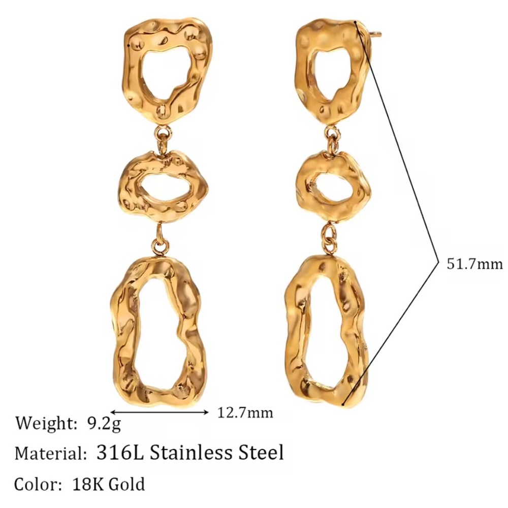NEW Brut Earrings Crumpled Molten Hammered Metal Gold Drop Dangle MY16